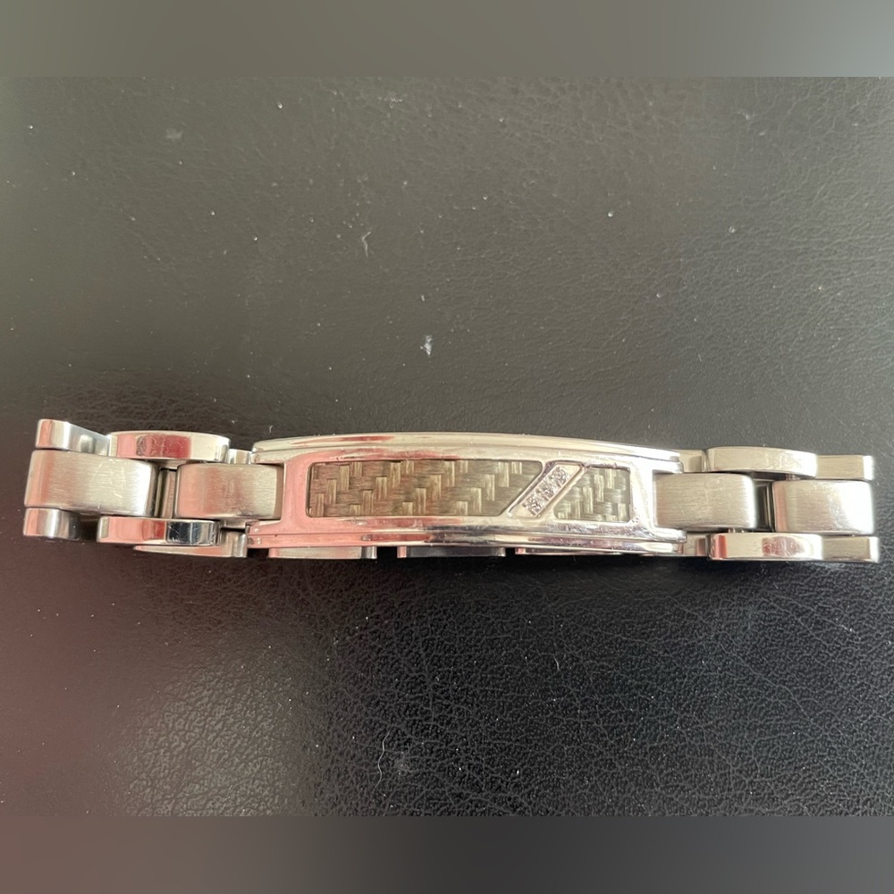 Men’s Stainless Steel Bracelet w/ Carbon Fiber and Diamond Accent